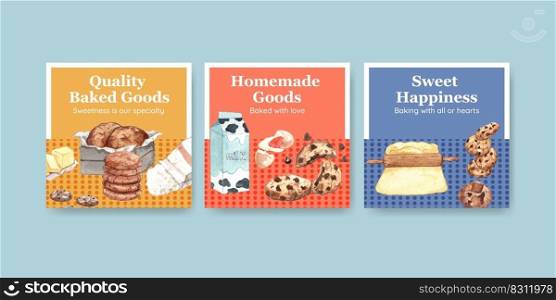 Banner template with homemade cookie concept,watercolor style  