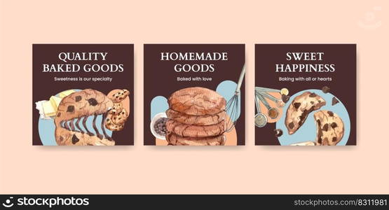 Banner template with homemade cookie concept,watercolor style  