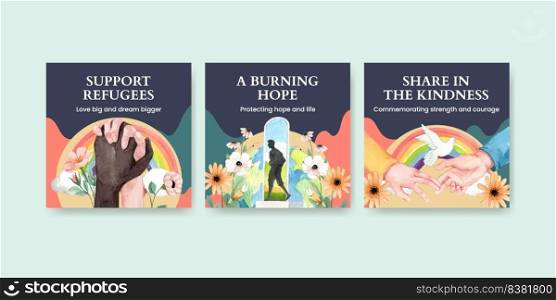 Banner template with hope refugees safe concept,watercolor style  