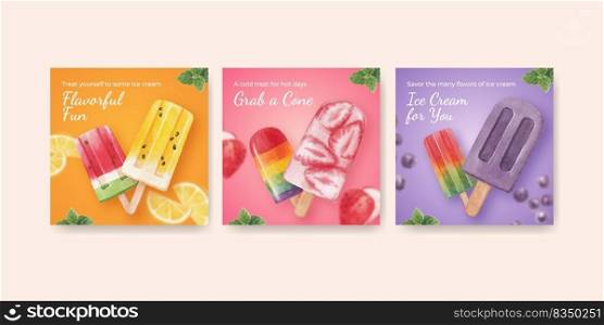 Banner template with ice cream flavor concept,watercolor style
