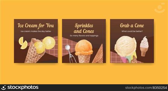Banner template with ice cream flavor concept,watercolor style
