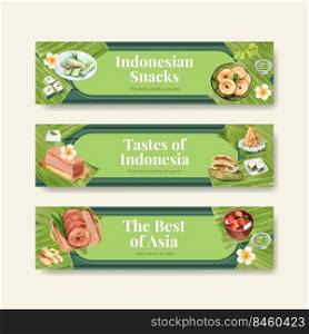 Banner template with Indonesian snack concept watercolor illustration
