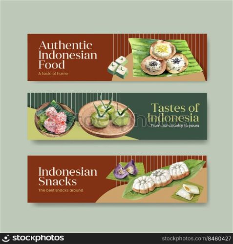 Banner template with Indonesian snack concept watercolor illustration 
