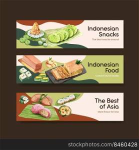 Banner template with Indonesian snack concept watercolor illustration
