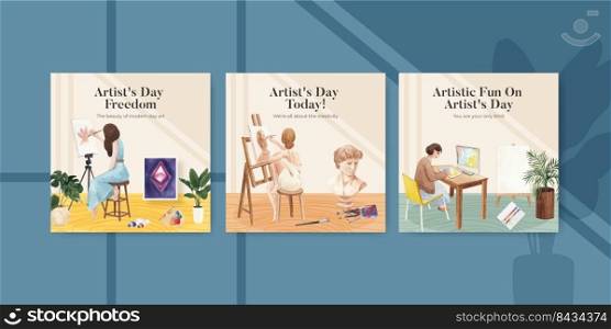 Banner template with international artists day concept,watercolor style 