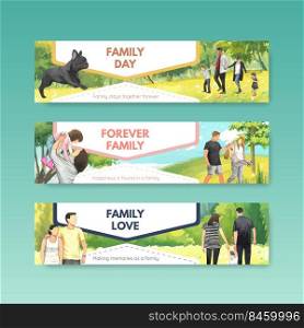 Banner template with International Day of Families concept design watercolor illustration
