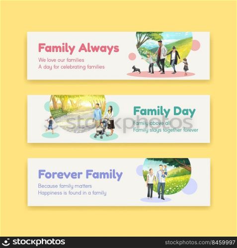 Banner template with International Day of Families concept design watercolor illustration
