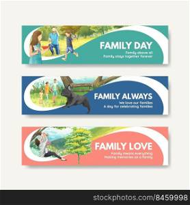 Banner template with International Day of Families concept design watercolor illustration 