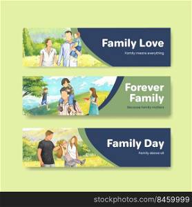 Banner template with International Day of Families concept design watercolor illustration 