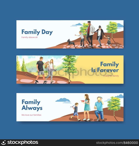 Banner template with International Day of Families concept design watercolor illustration 