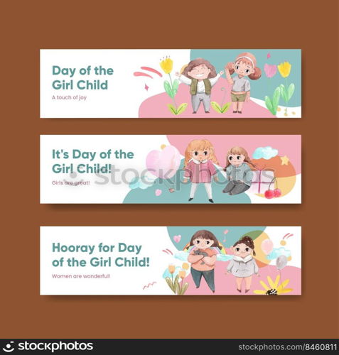 Banner template with International Day of the Girl Child concept,watercolor style 