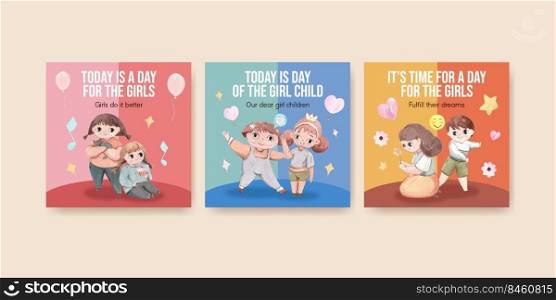 Banner template with International Day of the Girl Child concept,watercolor style 