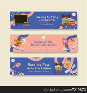 Banner template with International literacy Day concept design for marketing and leaflet watercolor vector.