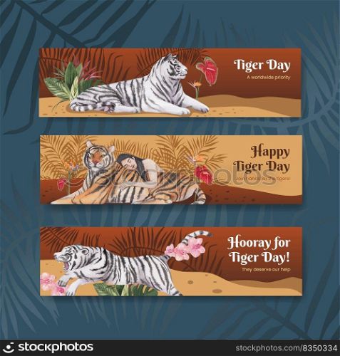 Banner template with international tiger day concept,watercolor style
