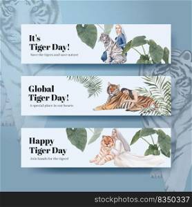 Banner template with international tiger day concept,watercolor style 