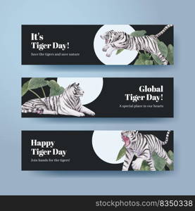 Banner template with international tiger day concept,watercolor style
