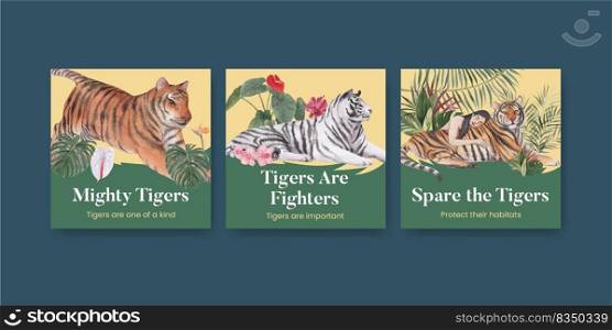Banner template with international tiger day concept,watercolor style
