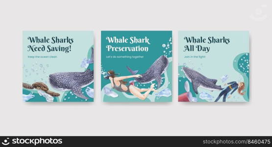 Banner template with international whale shark day concept,watercolor style 