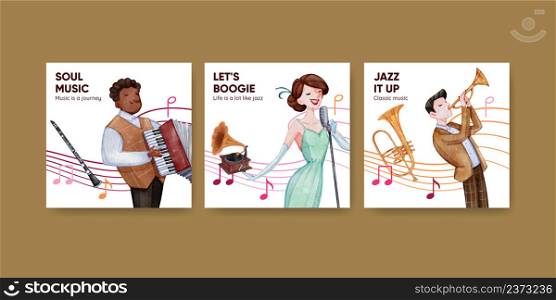 Banner template with jazz music concept,watercolor style. Banner template with jazz music concept,watercolor style