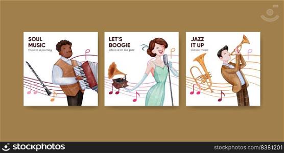 Banner template with jazz music concept,watercolor style  . Banner template with jazz music concept,watercolor style    