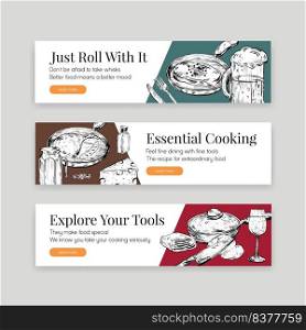 Banner template with kitchen appliances concept design for advertise vector illustration
