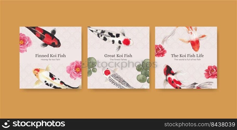 Banner template with koi fish concept,watercolor style.
