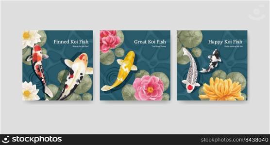 Banner template with koi fish concept,watercolor style.
