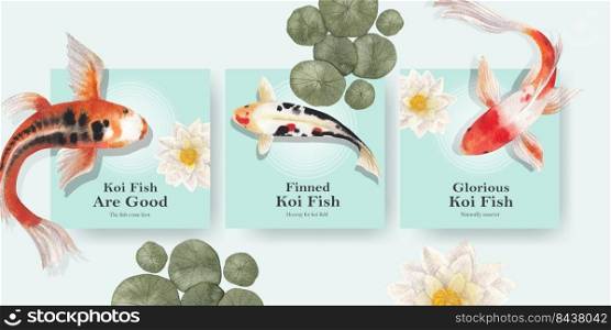 Banner template with koi fish concept,watercolor style. 