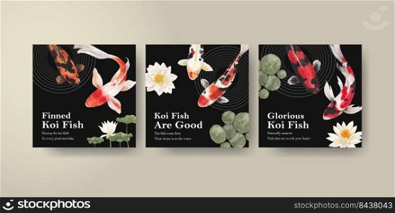 Banner template with koi fish concept,watercolor style. 