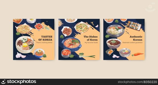 Banner template with Korean foods concept,watercolor style 