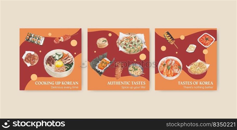 Banner template with Korean foods concept,watercolor style 