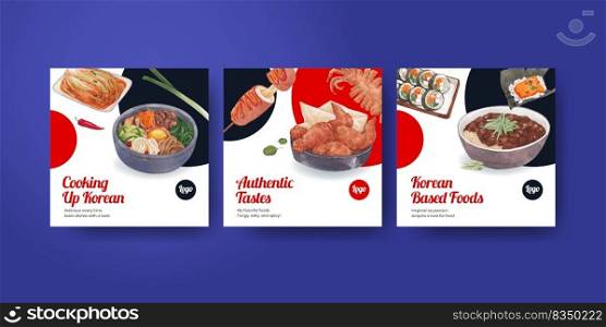 Banner template with Korean foods concept,watercolor style 