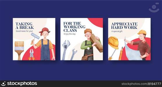 Banner template with labor day concept,watercolor style 