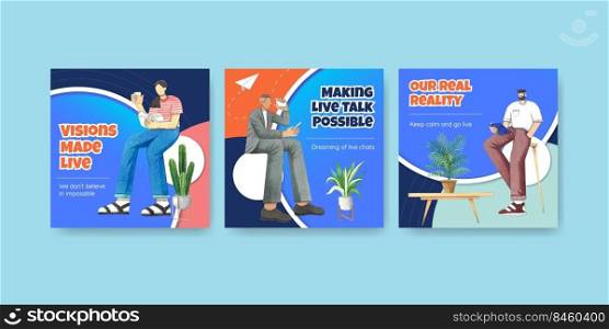 Banner template with live conversation concept ,watercolor style