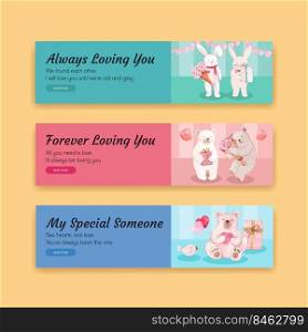 Banner template with loving you concept design for advertise and marketing watercolor vector illustration
