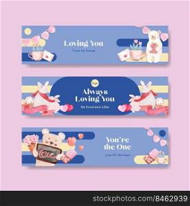 Banner template with loving you concept design for advertise and marketing watercolor vector illustration 