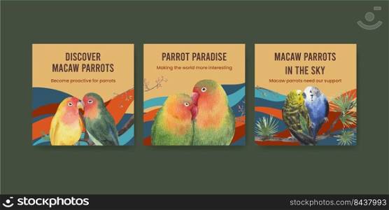 Banner template with macaw parrot bird concept,watercolor style 