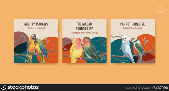 Banner template with macaw parrot bird concept,watercolor style 