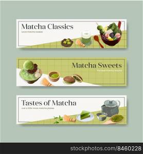 Banner template with matcha sweets concept,watercolor style
