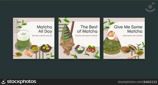 Banner template with matcha sweets concept ,watercolor style
