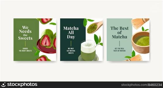 Banner template with matcha sweets concept ,watercolor style 
