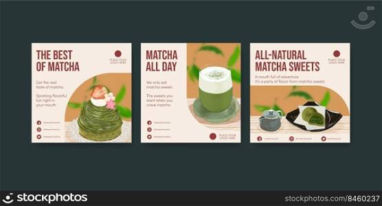 Banner template with matcha sweets concept ,watercolor style 