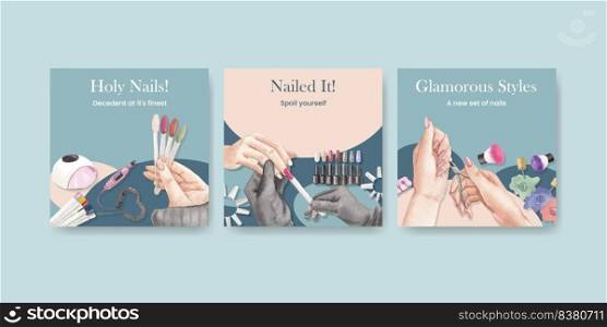 Banner template with nail salon concept,watercolor style  
