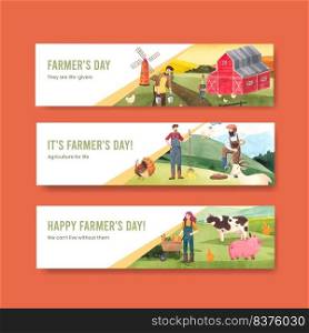 Banner template with national farmers day concept,watercolor style 