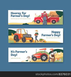 Banner template with national farmers day concept,watercolor style 