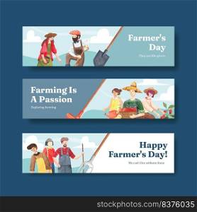 Banner template with national farmers day concept,watercolor style 