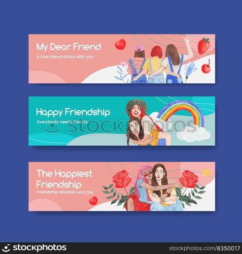 Banner template with National Friendship Day concept,watercolor style 