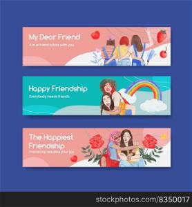 Banner template with National Friendship Day concept,watercolor style 
