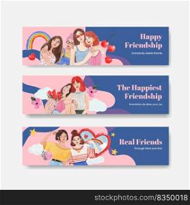 Banner template with National Friendship Day concept,watercolor style 