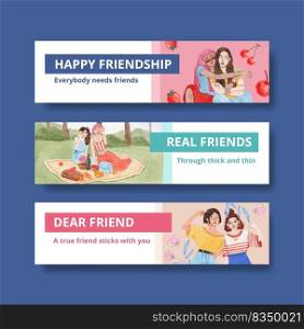 Banner template with National Friendship Day concept,watercolor style
